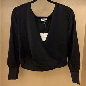 NWT XS Superdown satin black v neck blouse